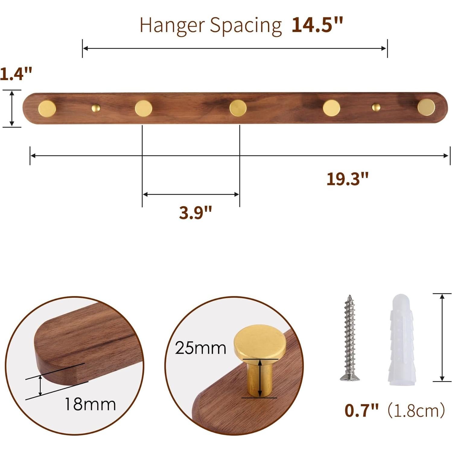 Perchero de Pared SARIHOSY de Madera y Metal 5 Ganchos Rústicos