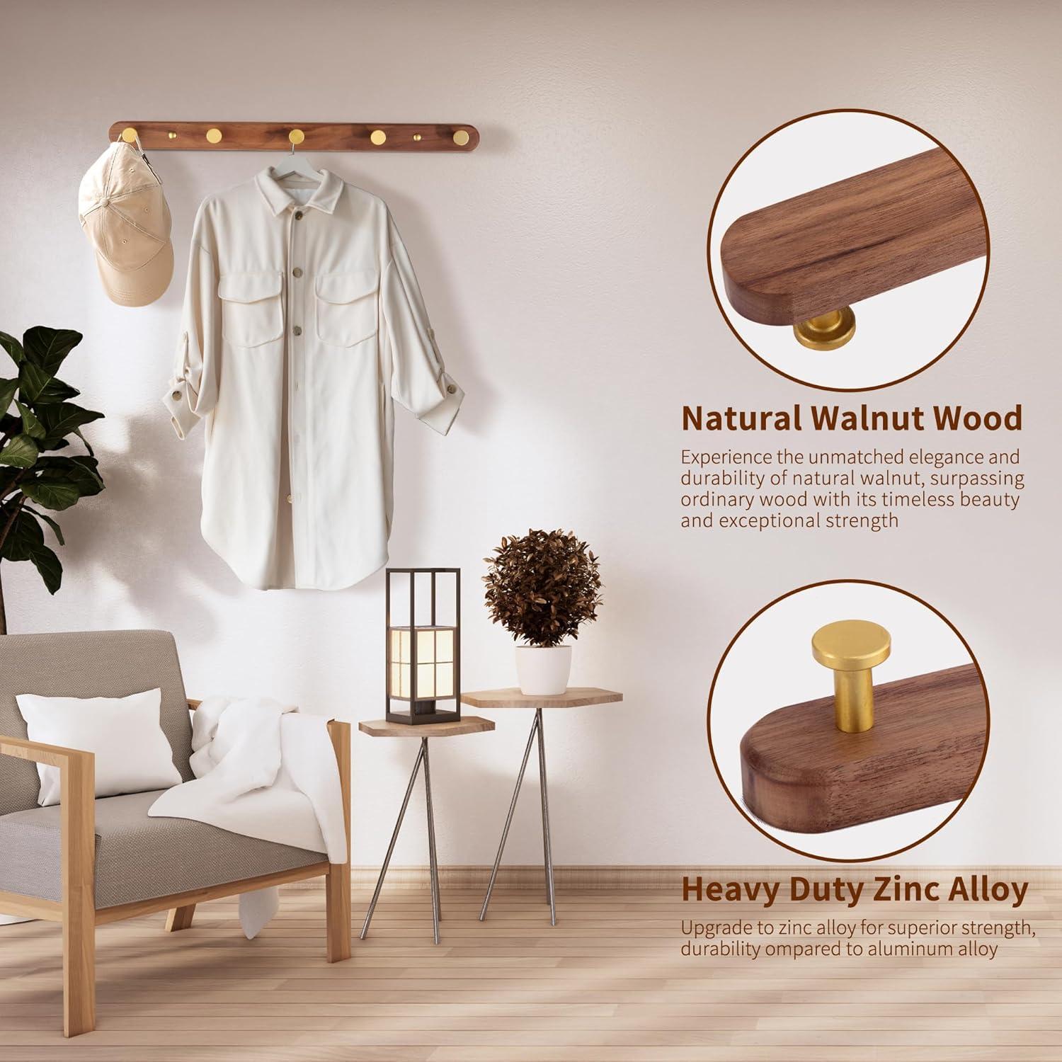 Perchero de Pared SARIHOSY de Madera y Metal 5 Ganchos Rústicos