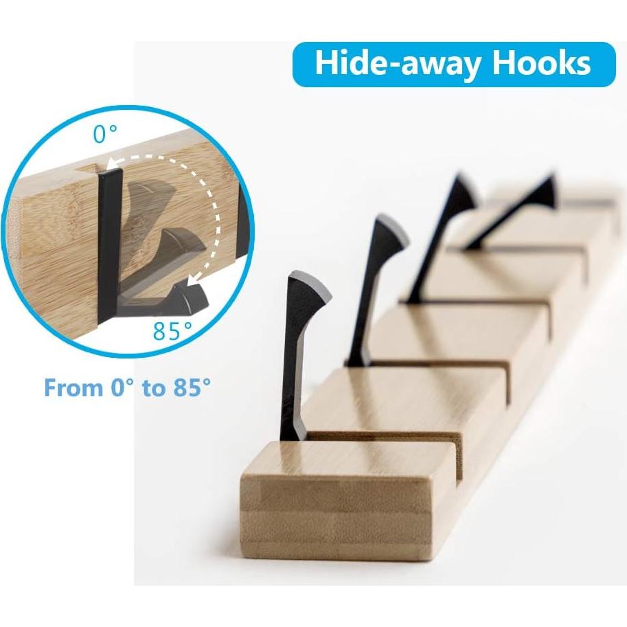 Perchero de Pared JSVER 4 Ganchos Plegables Madera 40.1cm