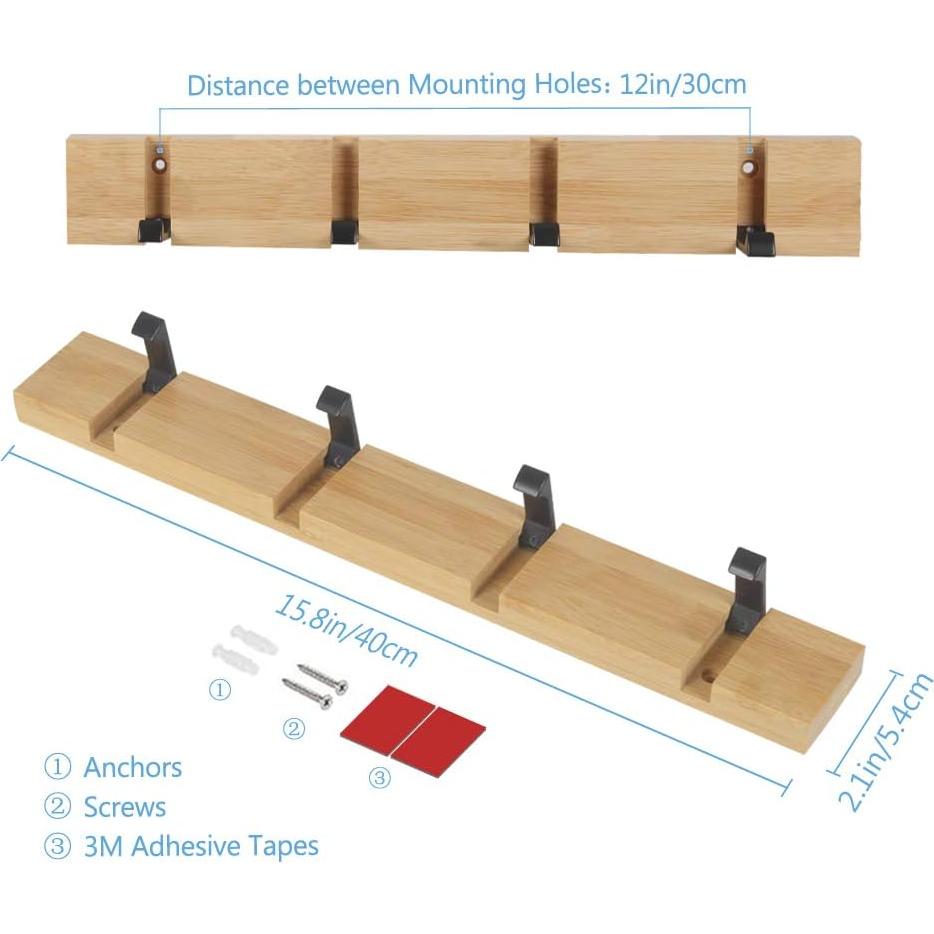 Perchero de Pared JSVER 4 Ganchos Plegables Madera 40.1cm