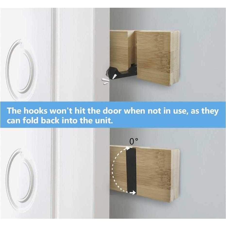 Perchero de Pared JSVER 4 Ganchos Plegables Madera 40.1cm