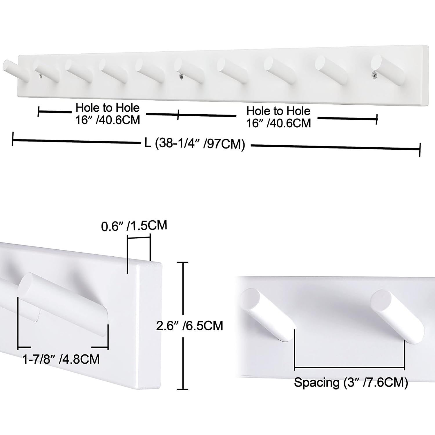 Perchero de Pared Dseap Blanco 10 Ganchos 97 cm Resistente