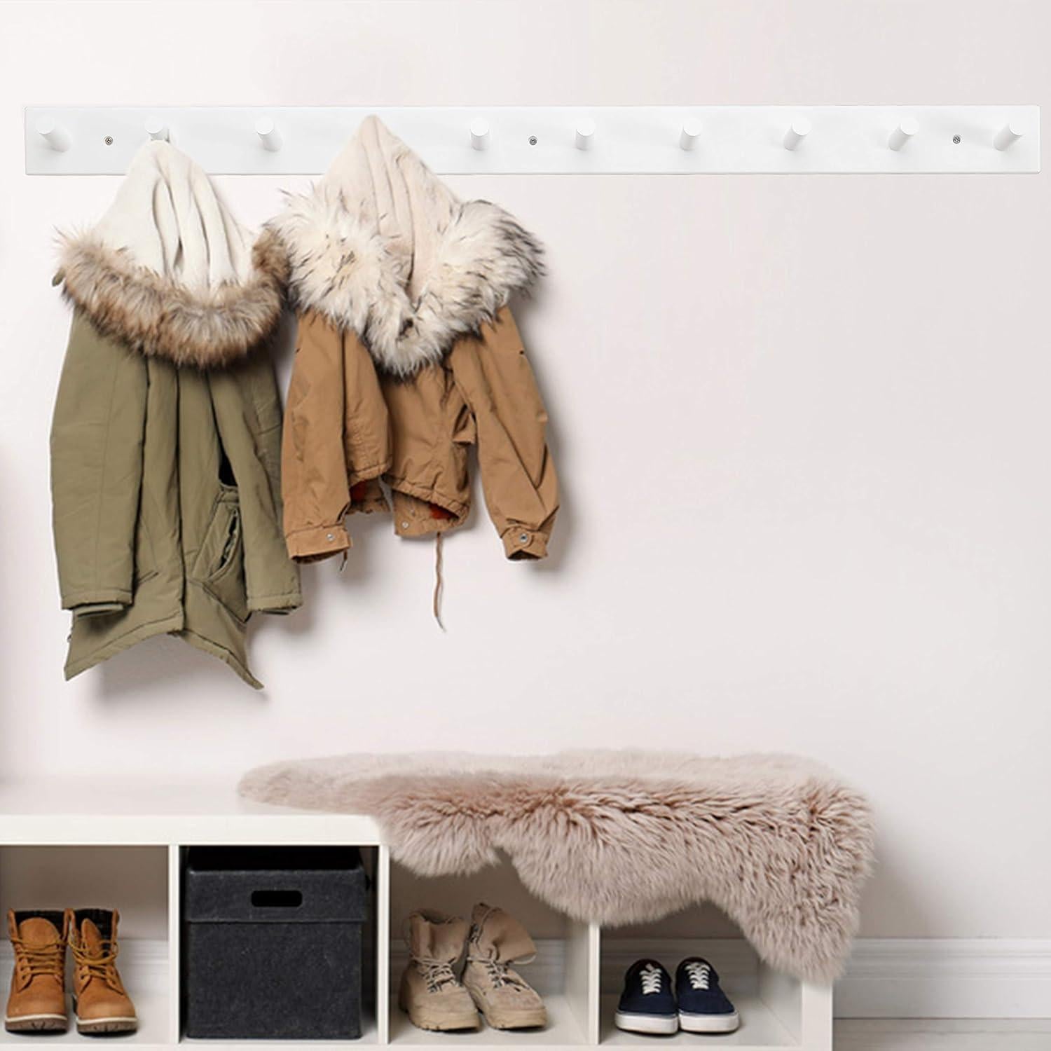 Perchero de Pared Dseap Blanco 10 Ganchos 97 cm Resistente