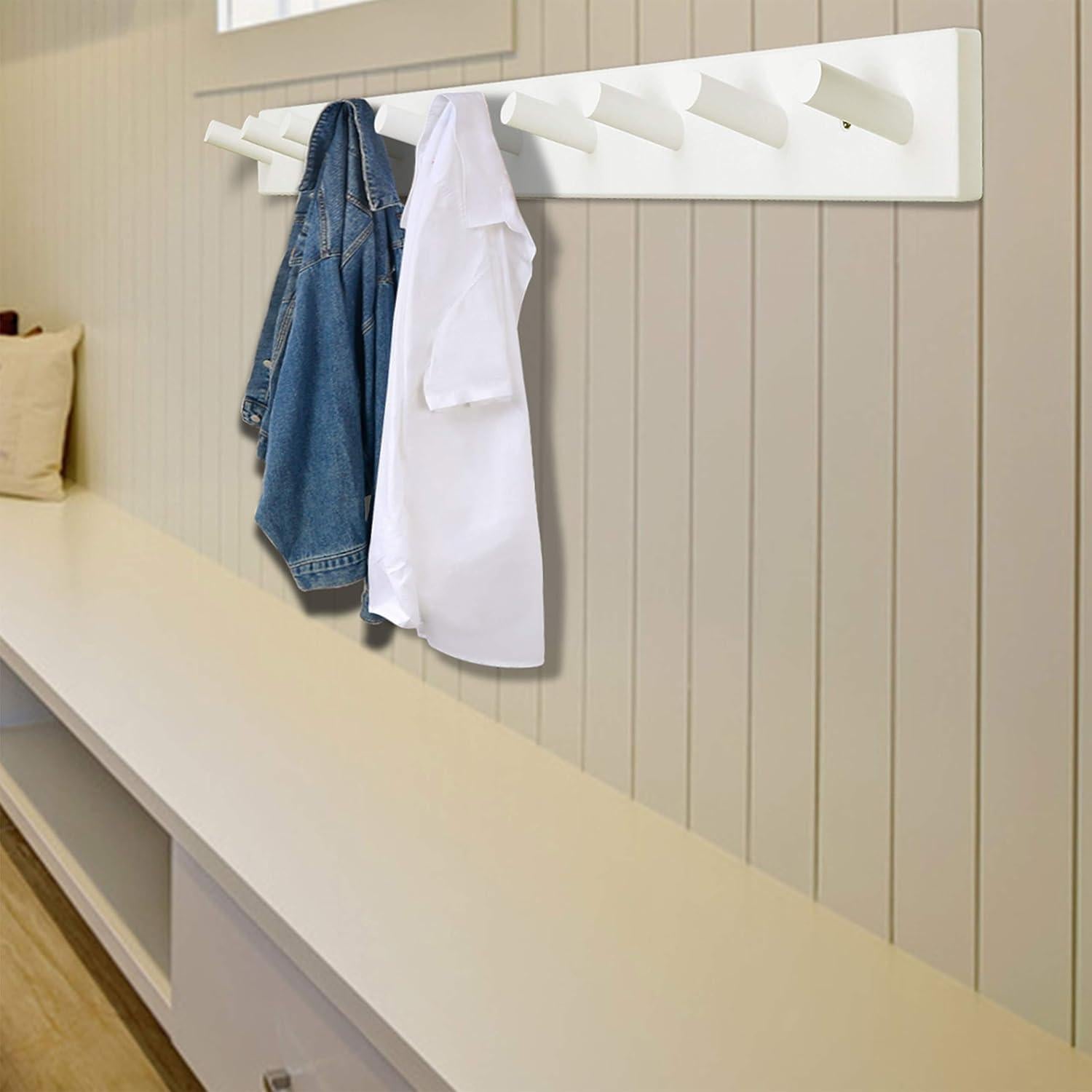 Perchero de Pared Dseap Blanco 10 Ganchos 97 cm Resistente