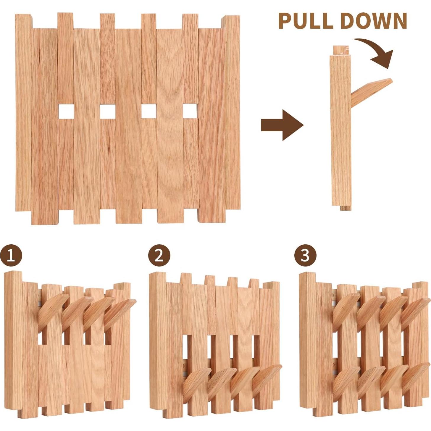 Perchero de Pared Mourumg de Madera de Haya - 8 Ganchos Plegables