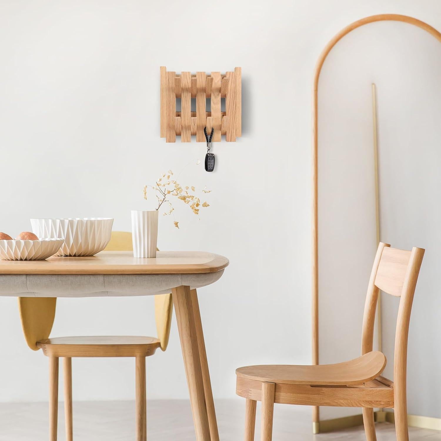 Perchero de Pared Mourumg de Madera de Haya - 8 Ganchos Plegables