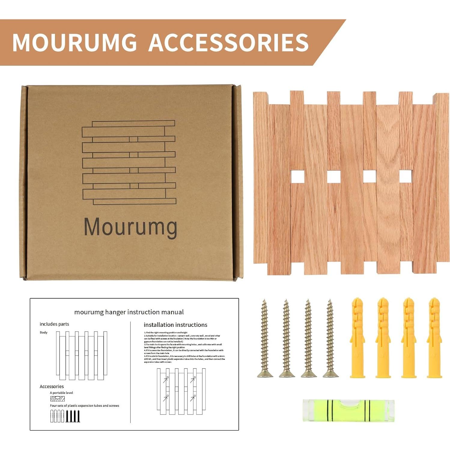 Perchero de Pared Mourumg de Madera de Haya - 8 Ganchos Plegables