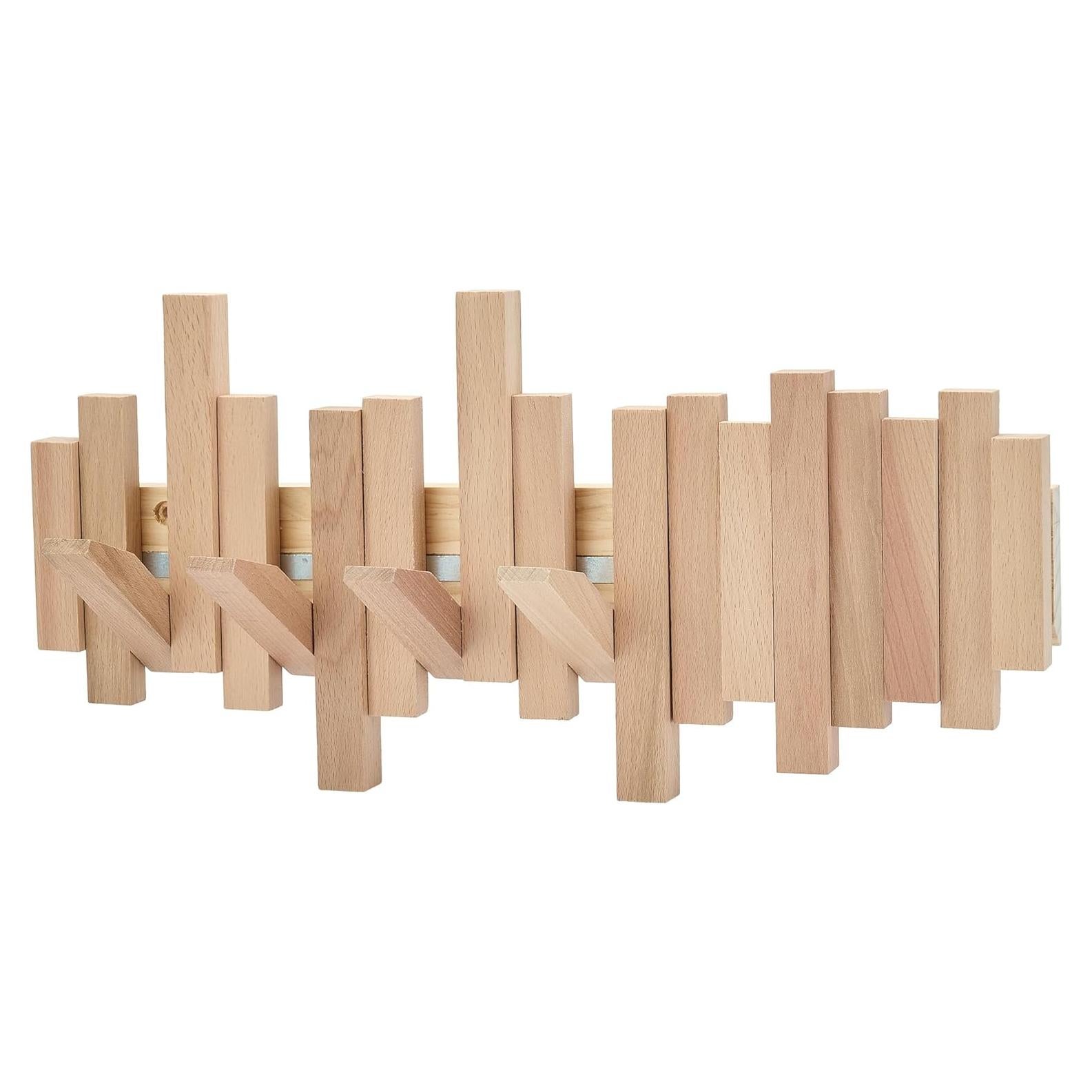 Perchero de Madera Natural HLYYCC Plegable 6 Ganchos