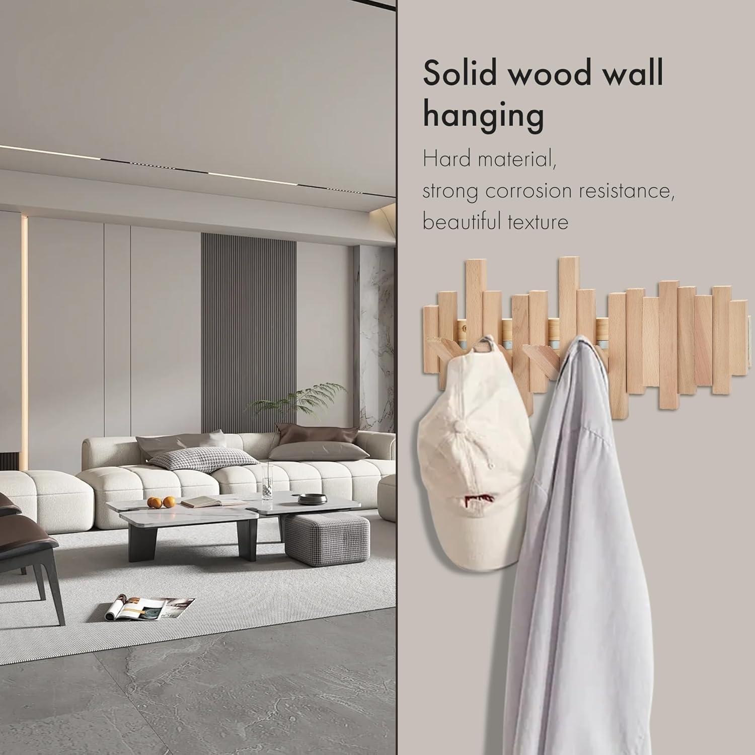 Perchero de Madera Natural HLYYCC Plegable 6 Ganchos