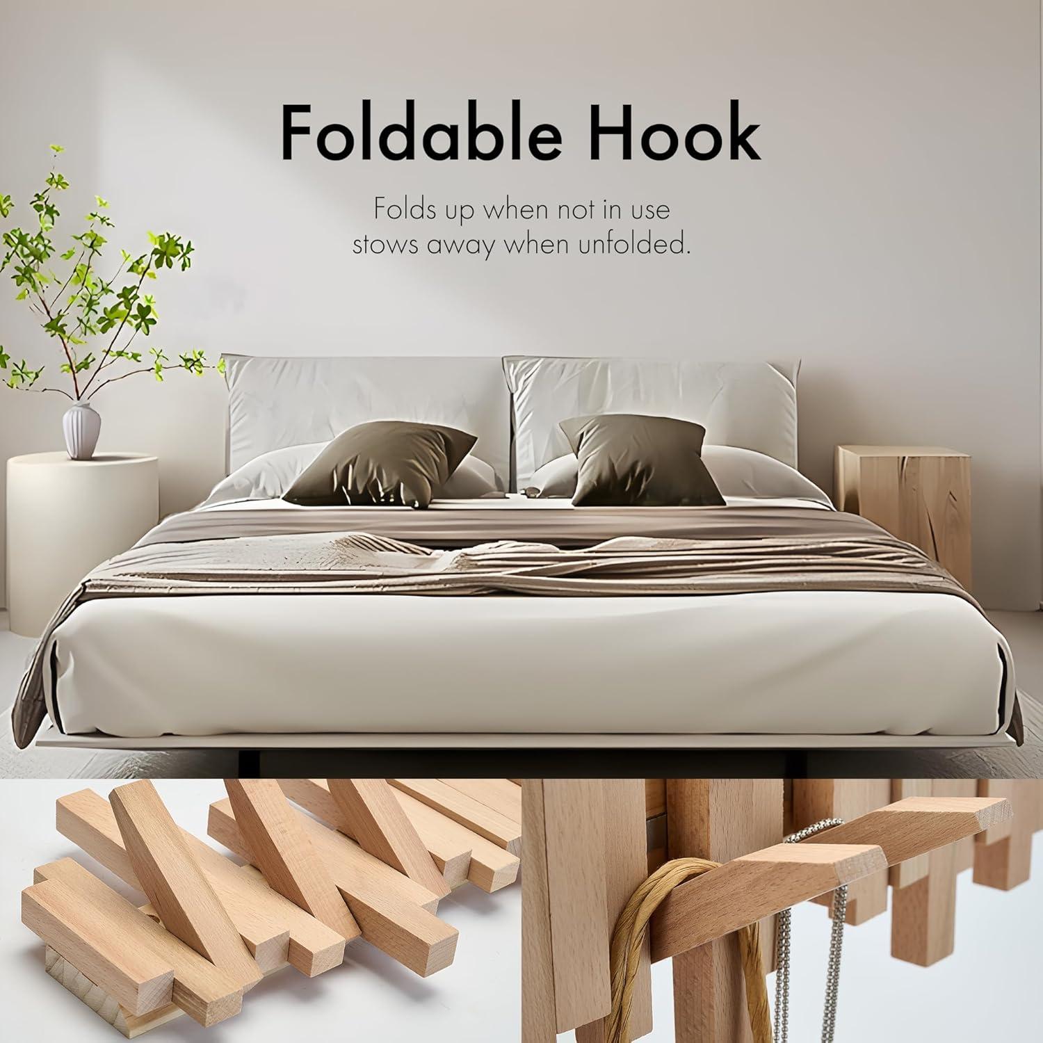 Perchero de Madera Natural HLYYCC Plegable 6 Ganchos