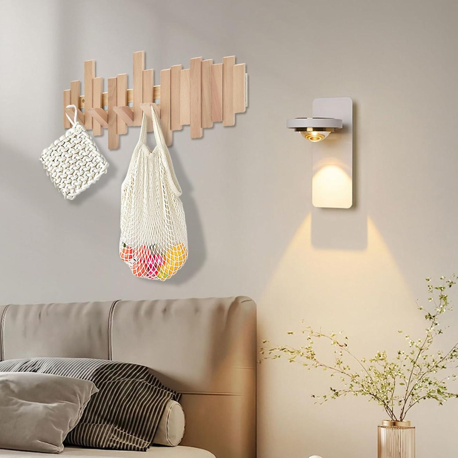 Perchero de Madera Natural HLYYCC Plegable 6 Ganchos