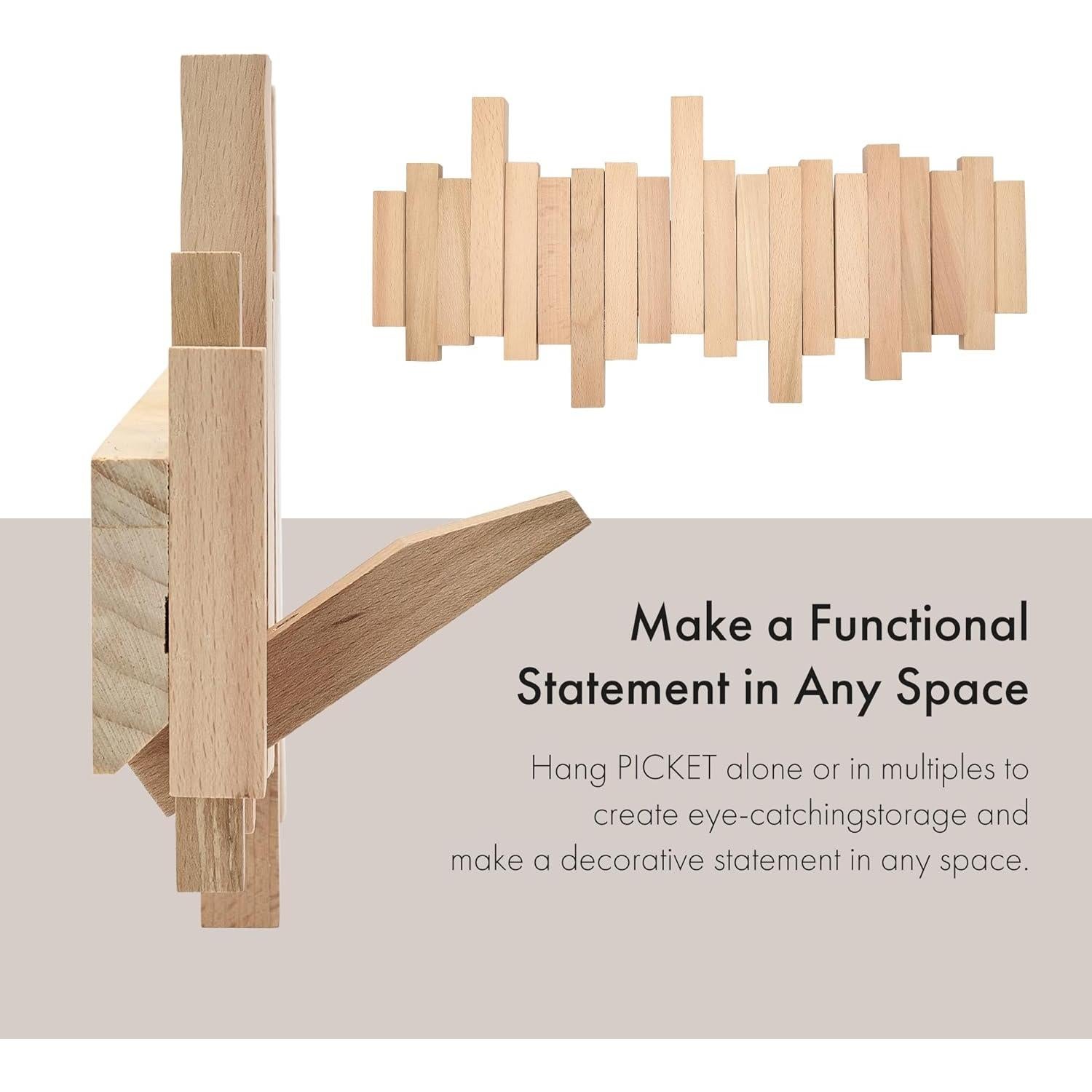 Perchero de Madera Natural HLYYCC Plegable 6 Ganchos