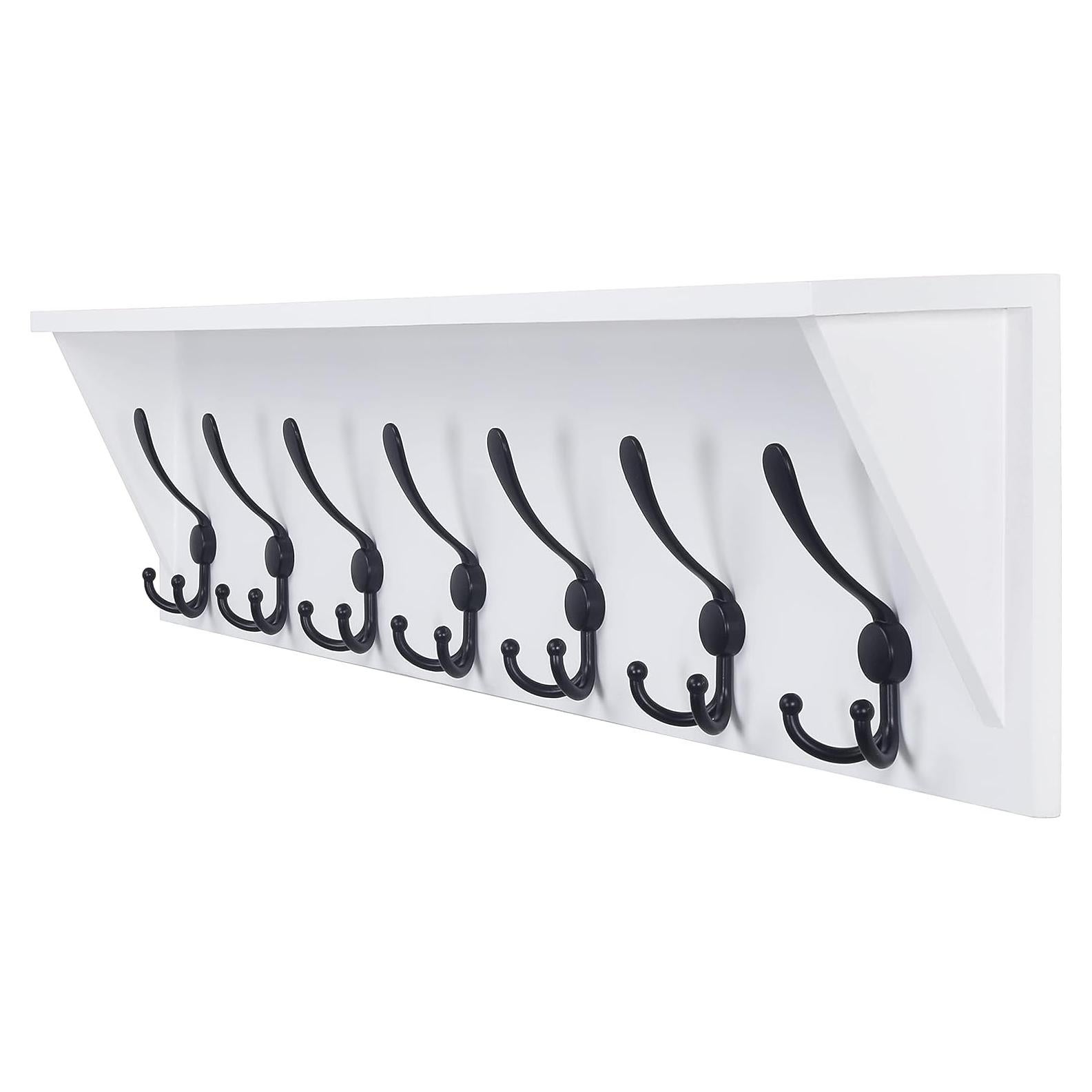 Perchero de pared Dseap con estante y 7 ganchos triples blanco