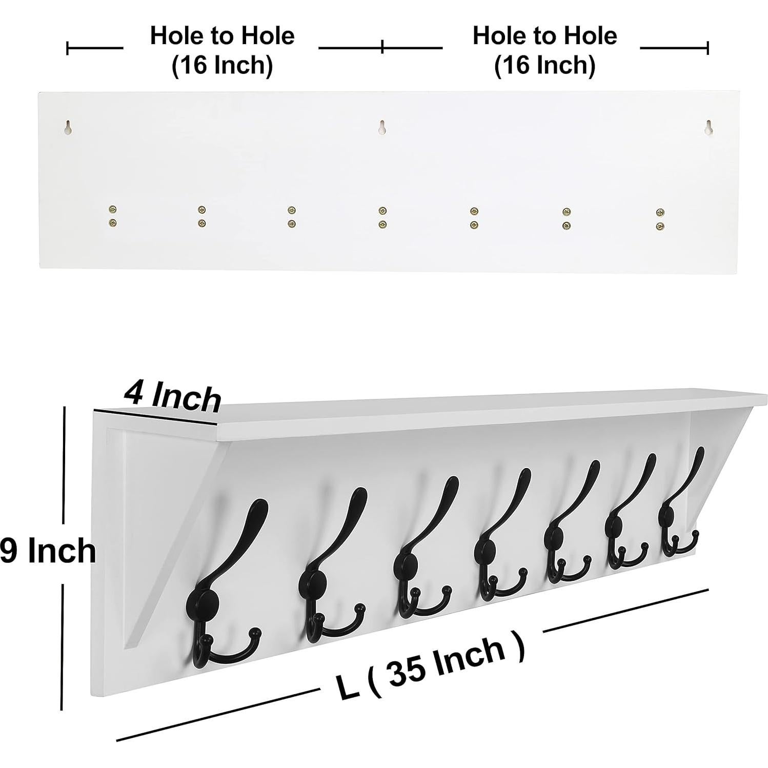 Perchero de pared Dseap con estante y 7 ganchos triples blanco