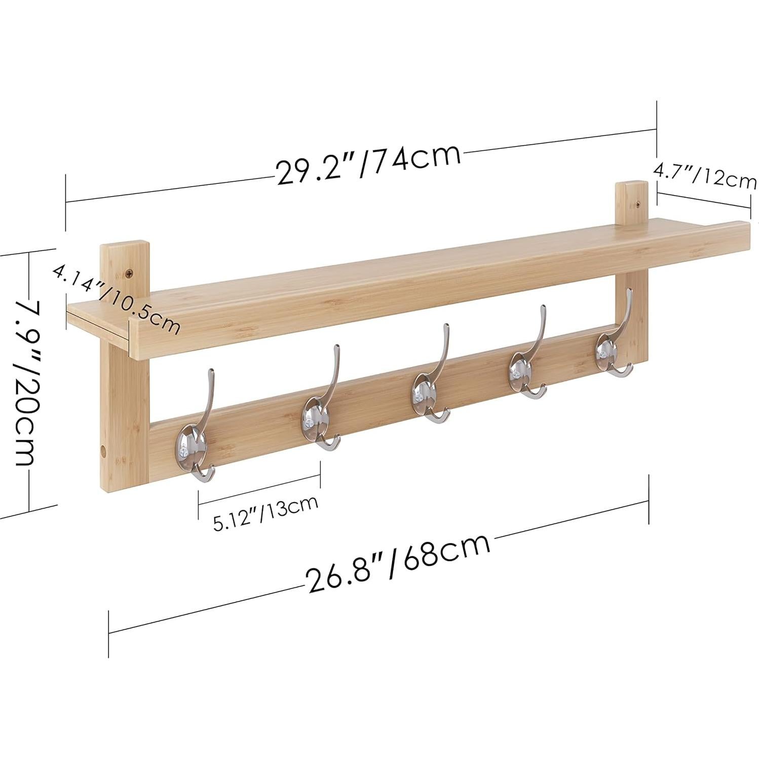 Perchero de pared SMIBUY con estante de bambú y 5 ganchos