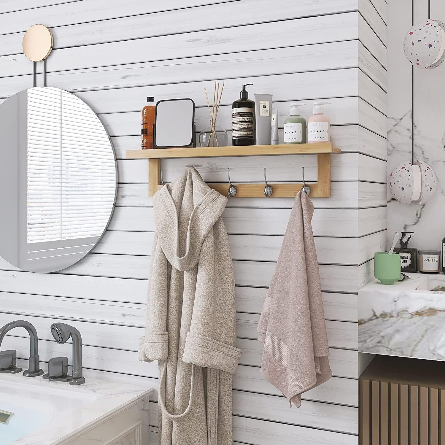 Perchero de pared SMIBUY con estante de bambú y 5 ganchos