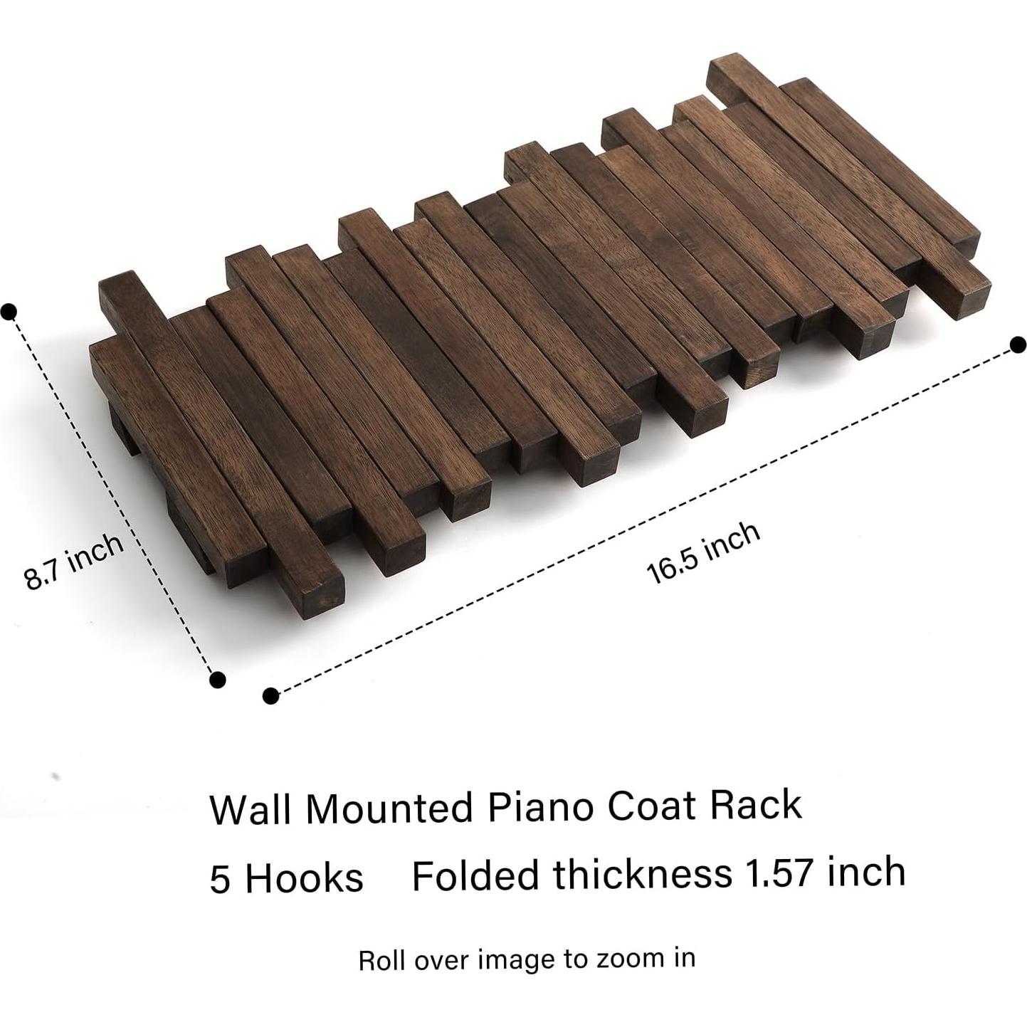 Perchero de Pared GOGREEBELL de Madera Acacia 5 Ganchos