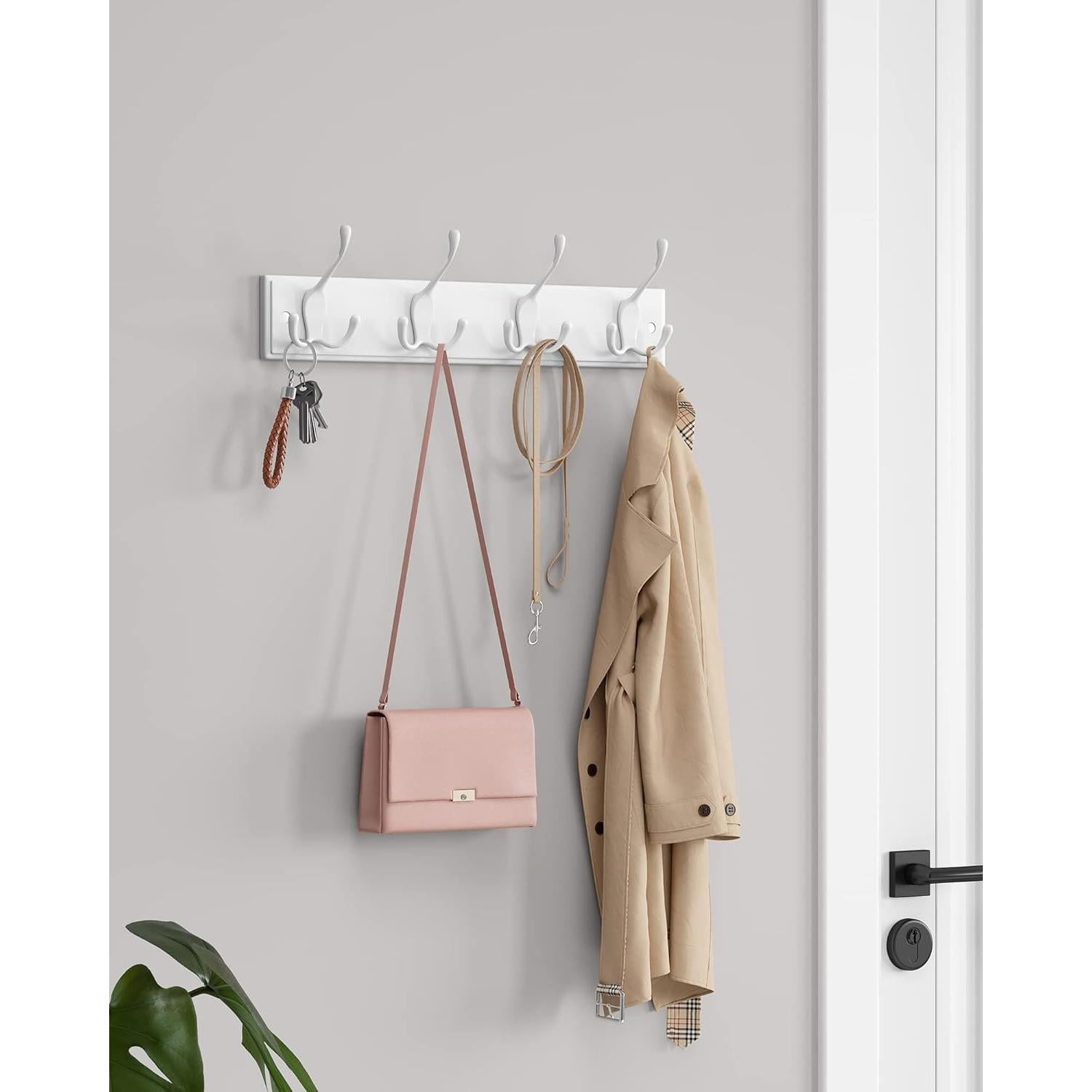 Perchero de Pared SONGMICS Blanco con 4 Ganchos Triangulares