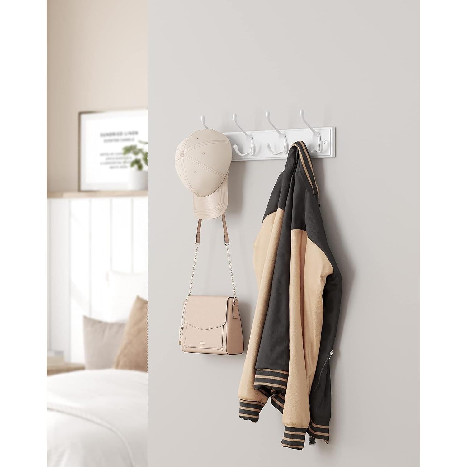 Perchero de Pared SONGMICS Blanco con 4 Ganchos Triangulares
