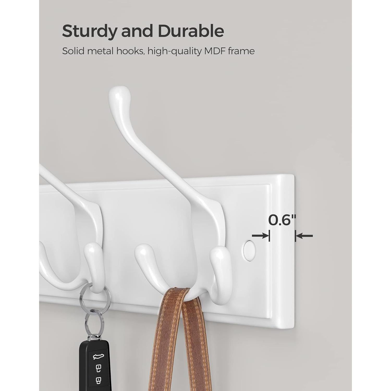 Perchero de Pared SONGMICS Blanco con 4 Ganchos Triangulares