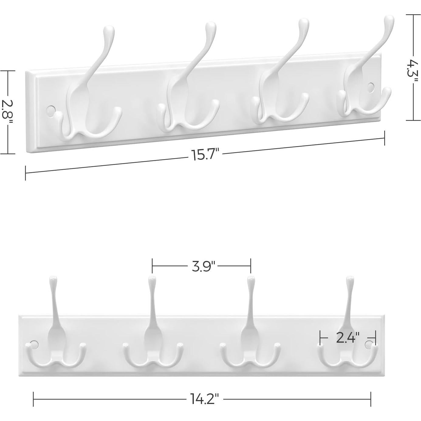 Perchero de Pared SONGMICS Blanco con 4 Ganchos Triangulares