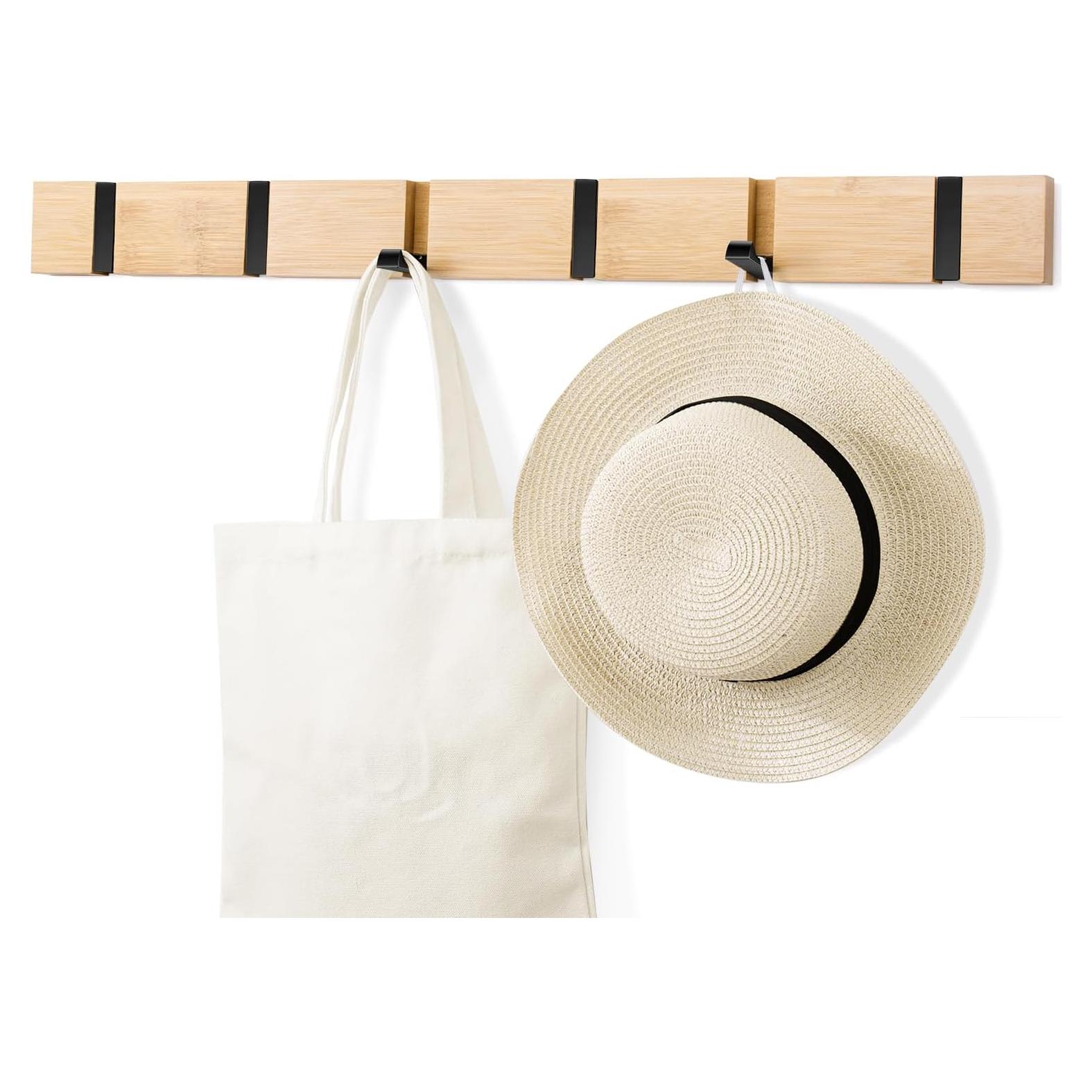 Perchero Plegable de Pared JIALITFUN de Bambú 6 Ganchos