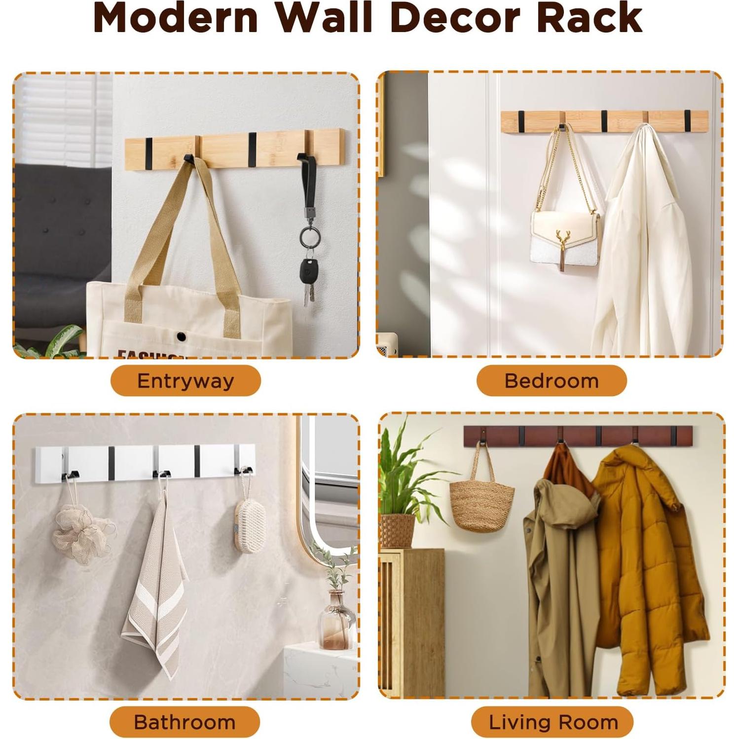 Perchero Plegable de Pared JIALITFUN de Bambú 6 Ganchos