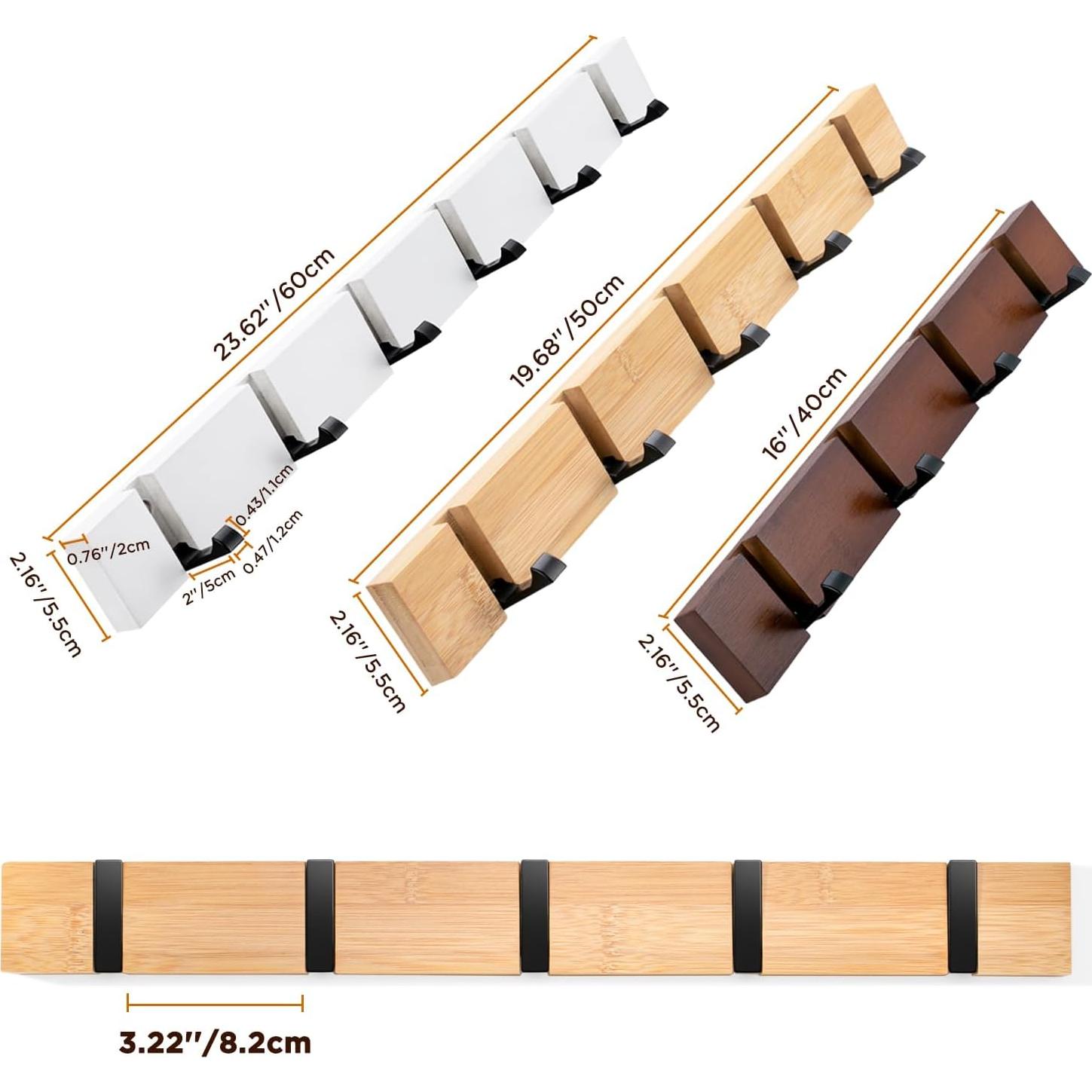 Perchero Plegable de Pared JIALITFUN de Bambú 6 Ganchos