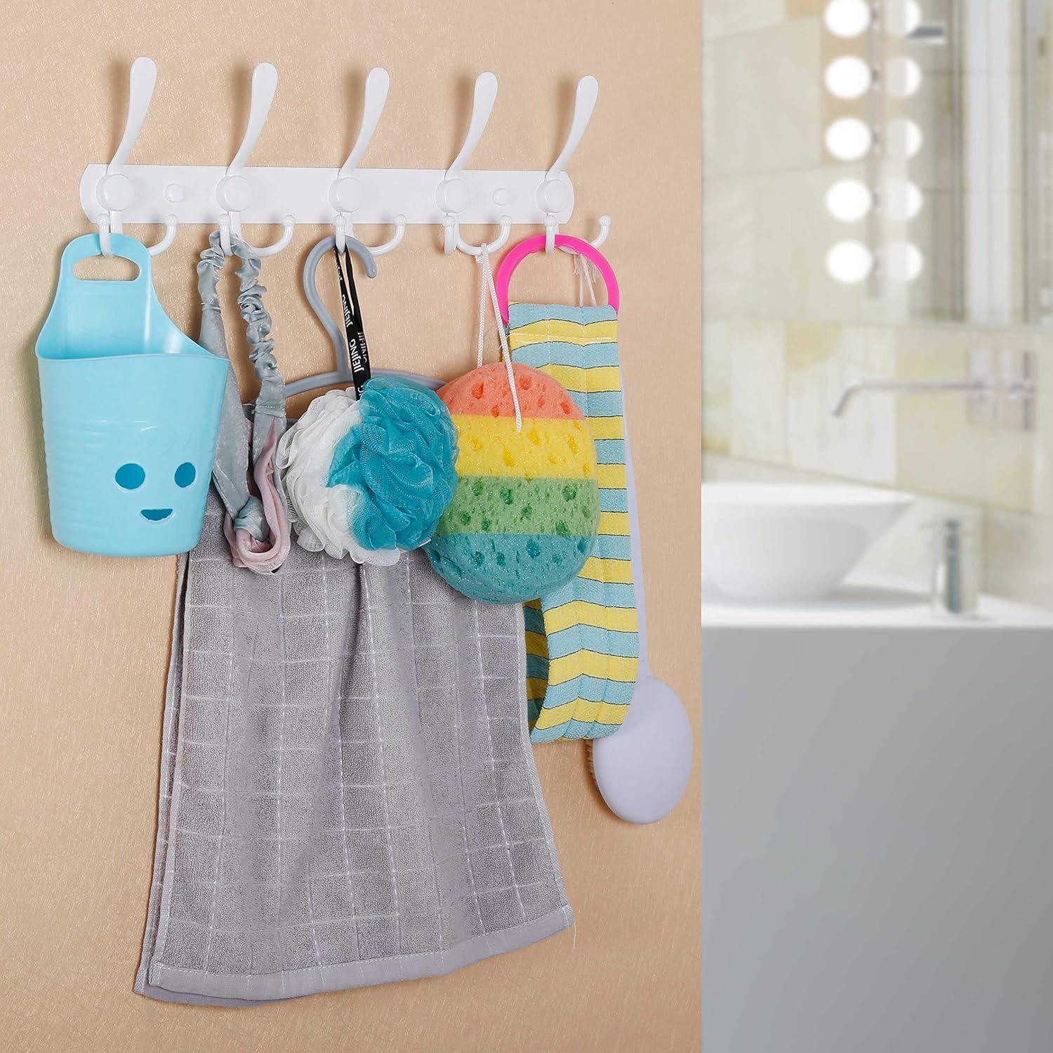 Perchero de pared WEBI blanco con 5 ganchos triples de acero