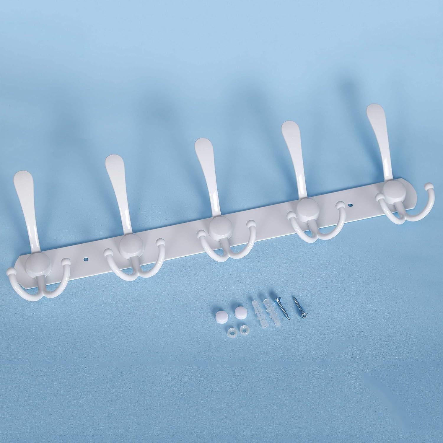 Perchero de pared WEBI blanco con 5 ganchos triples de acero