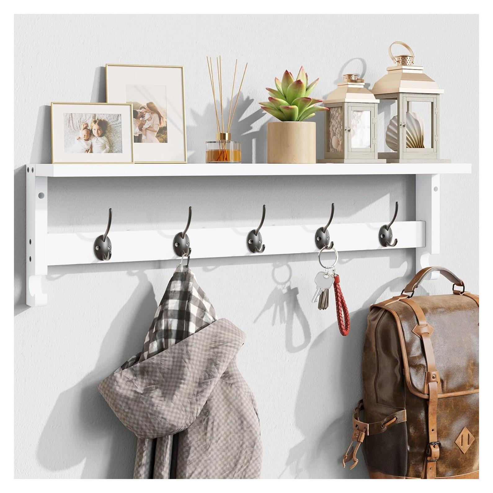 Perchero de pared AMBIRD con estante blanco 73.5x11.5 cm 5 ganchos