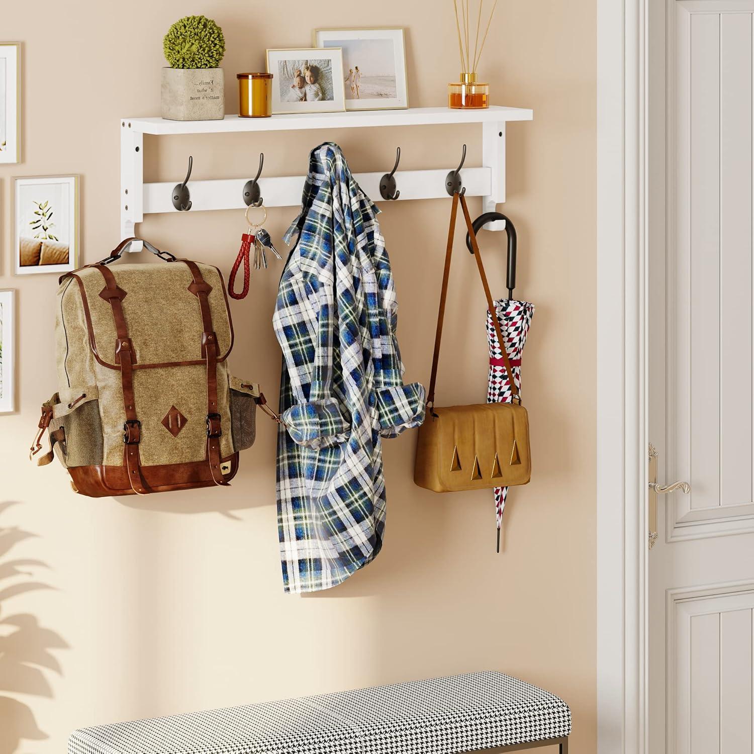 Perchero de pared AMBIRD con estante blanco 73.5x11.5 cm 5 ganchos