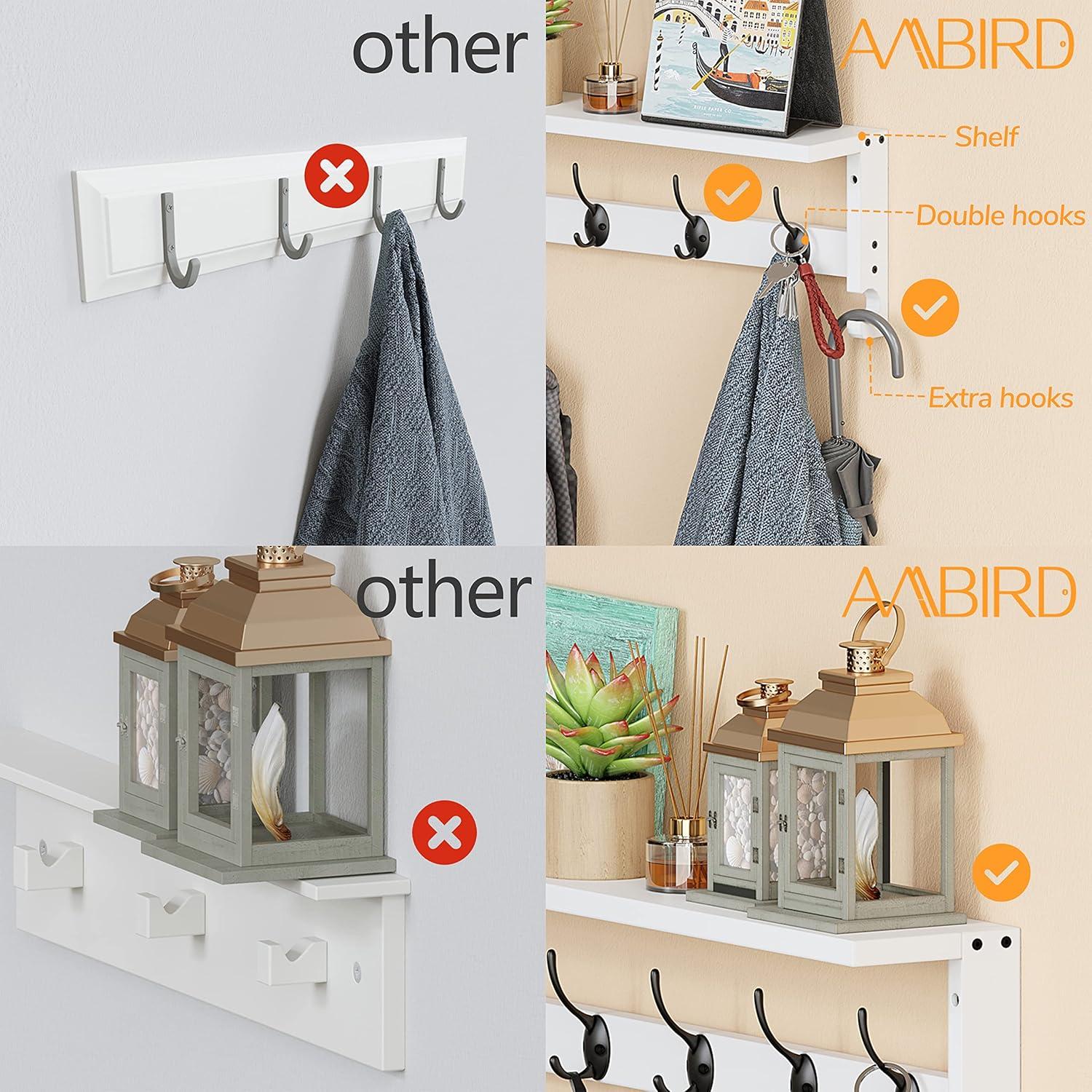 Perchero de pared AMBIRD con estante blanco 73.5x11.5 cm 5 ganchos