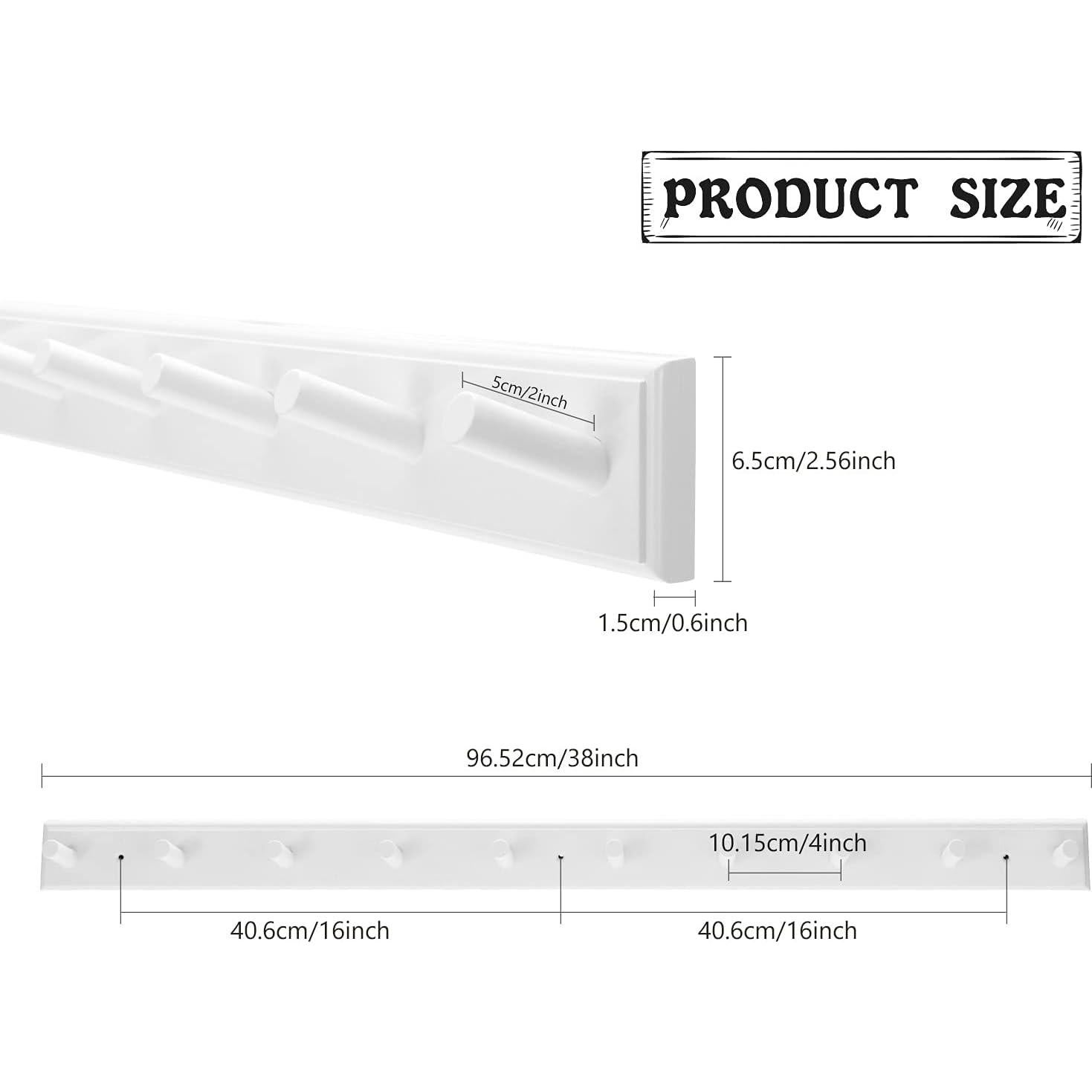 Perchero de Pared Horkmous 96.5 cm con 10 Ganchos Blanco