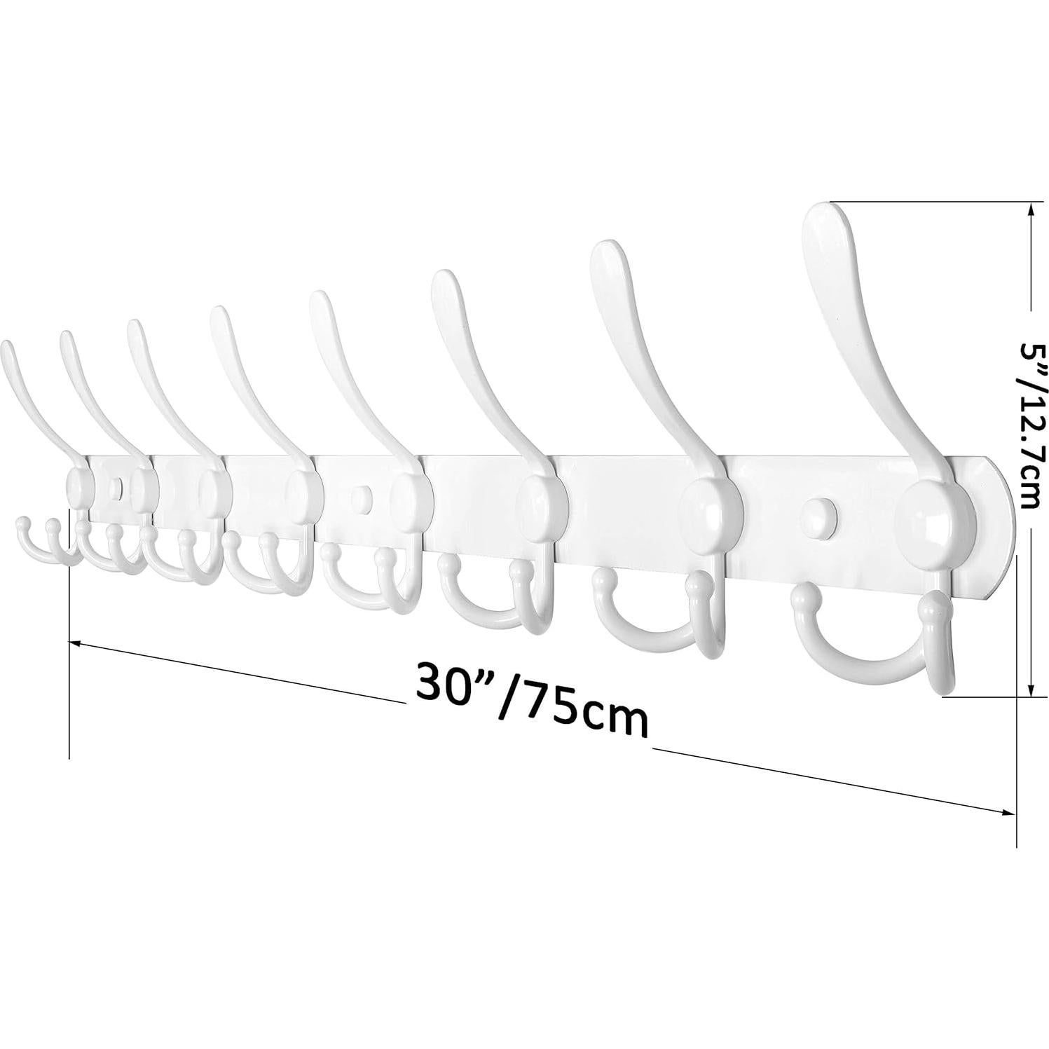 Perchero de Pared WEBI 76 cm con 8 Ganchos Triples Blanco