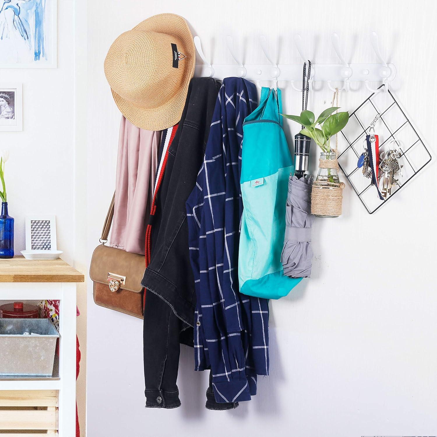 Perchero de Pared WEBI 76 cm con 8 Ganchos Triples Blanco