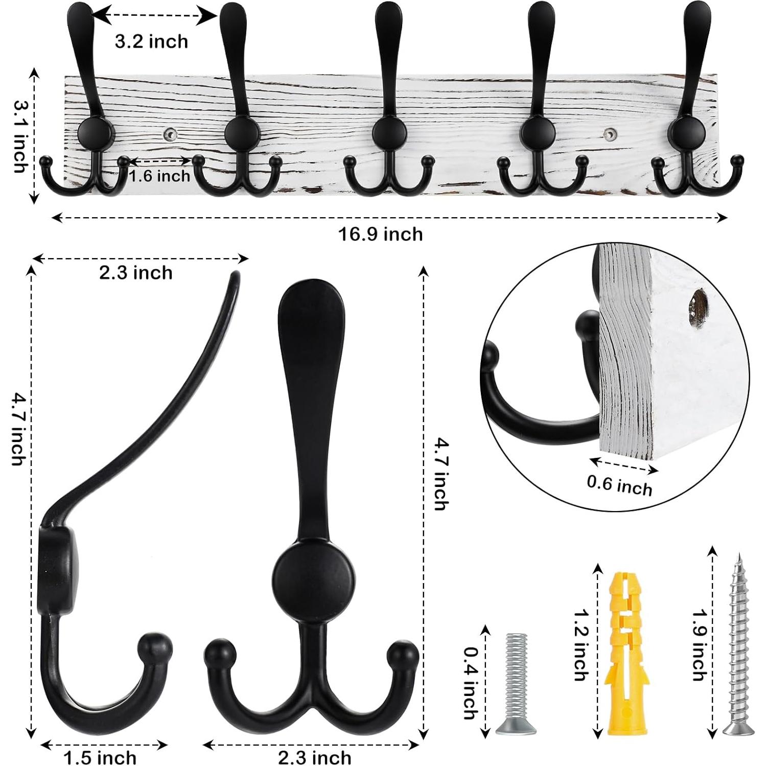 Perchero de pared de madera Kuhome 5 ganchos negros 42.9x11.9 cm