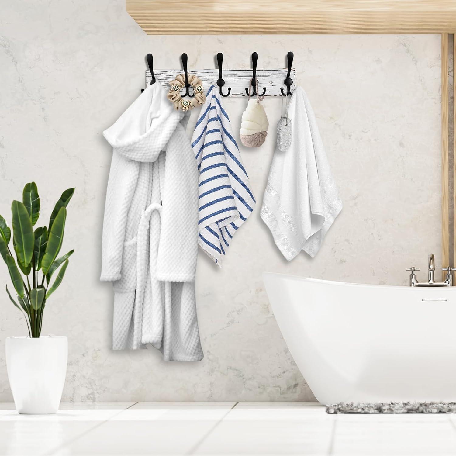 Perchero de pared de madera Kuhome 5 ganchos negros 42.9x11.9 cm