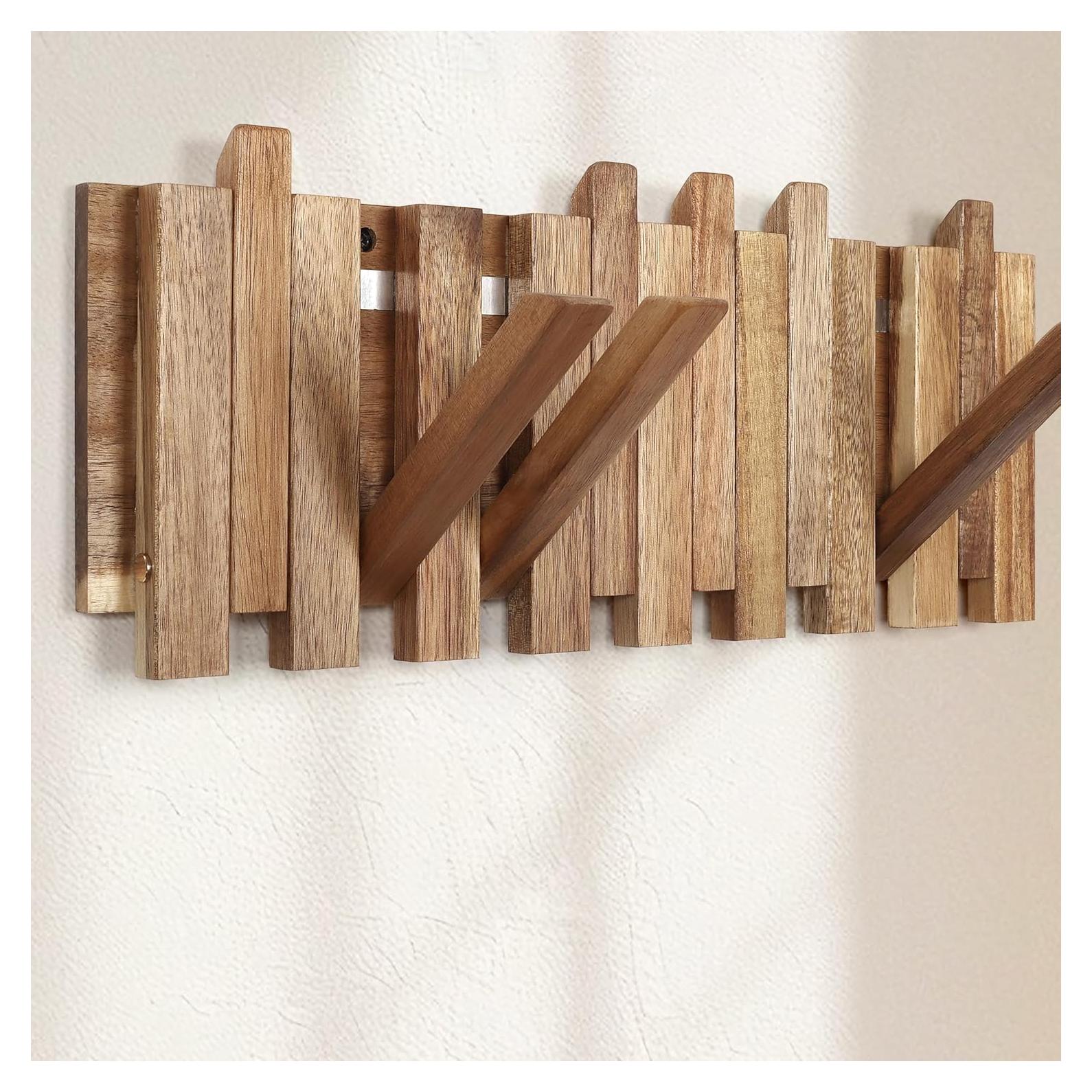 Perchero de Pared KYIAANY de Madera Plegable 8 Ganchos 42 cm