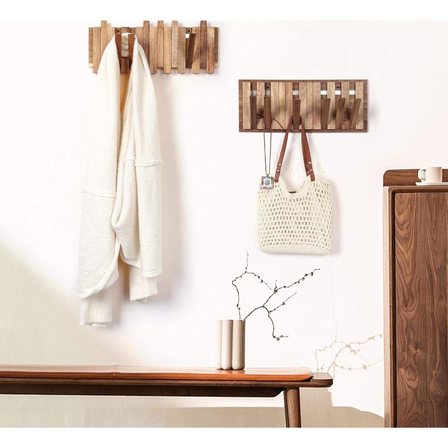 Perchero de Pared KYIAANY de Madera Plegable 8 Ganchos 42 cm