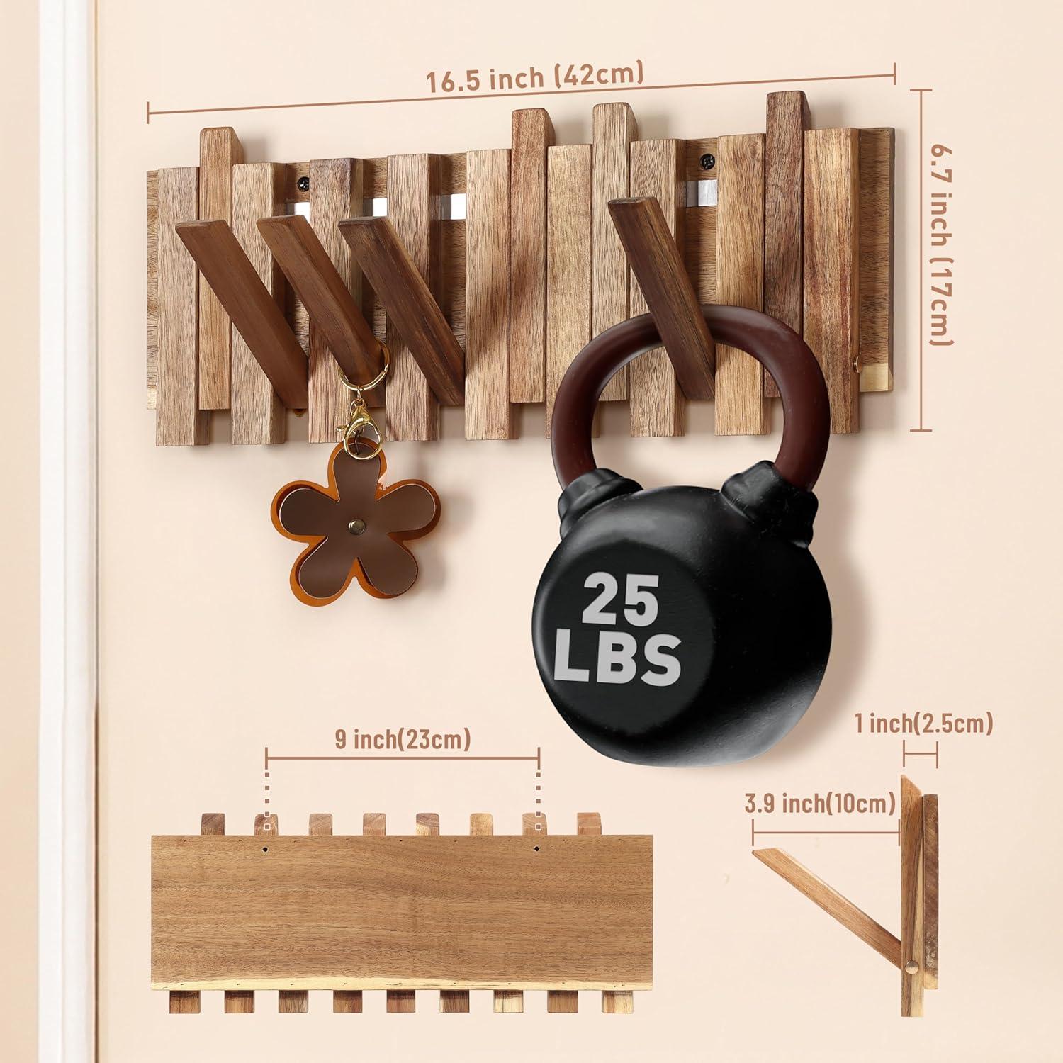 Perchero de Pared KYIAANY de Madera Plegable 8 Ganchos 42 cm