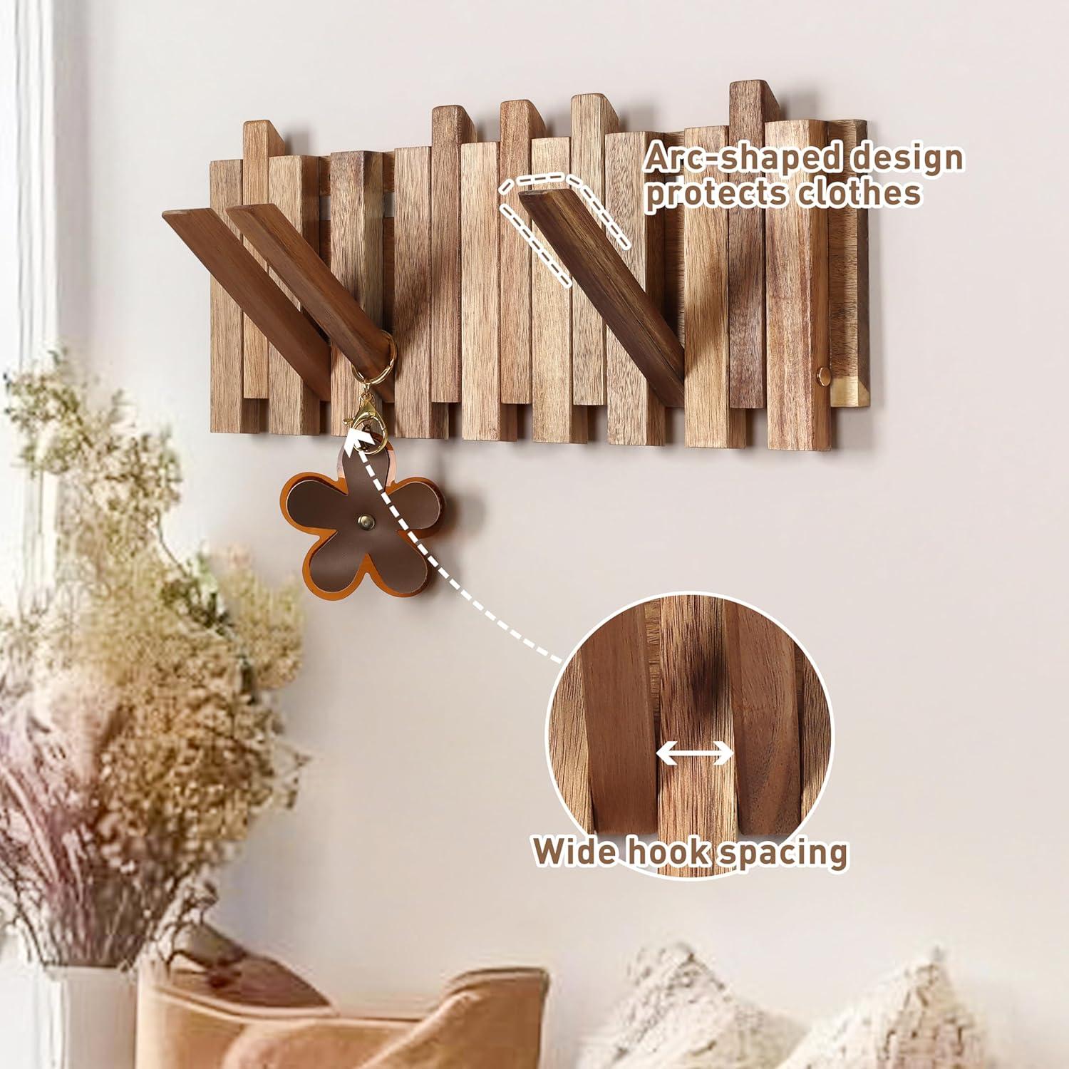 Perchero de Pared KYIAANY de Madera Plegable 8 Ganchos 42 cm