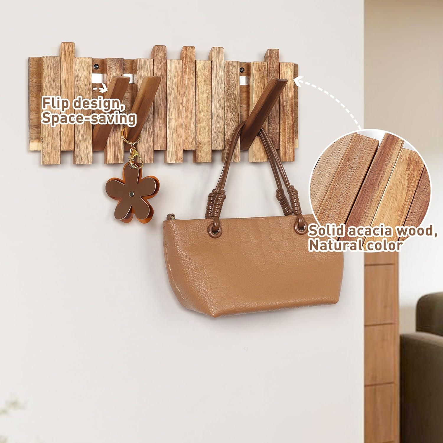 Perchero de Pared KYIAANY de Madera Plegable 8 Ganchos 42 cm