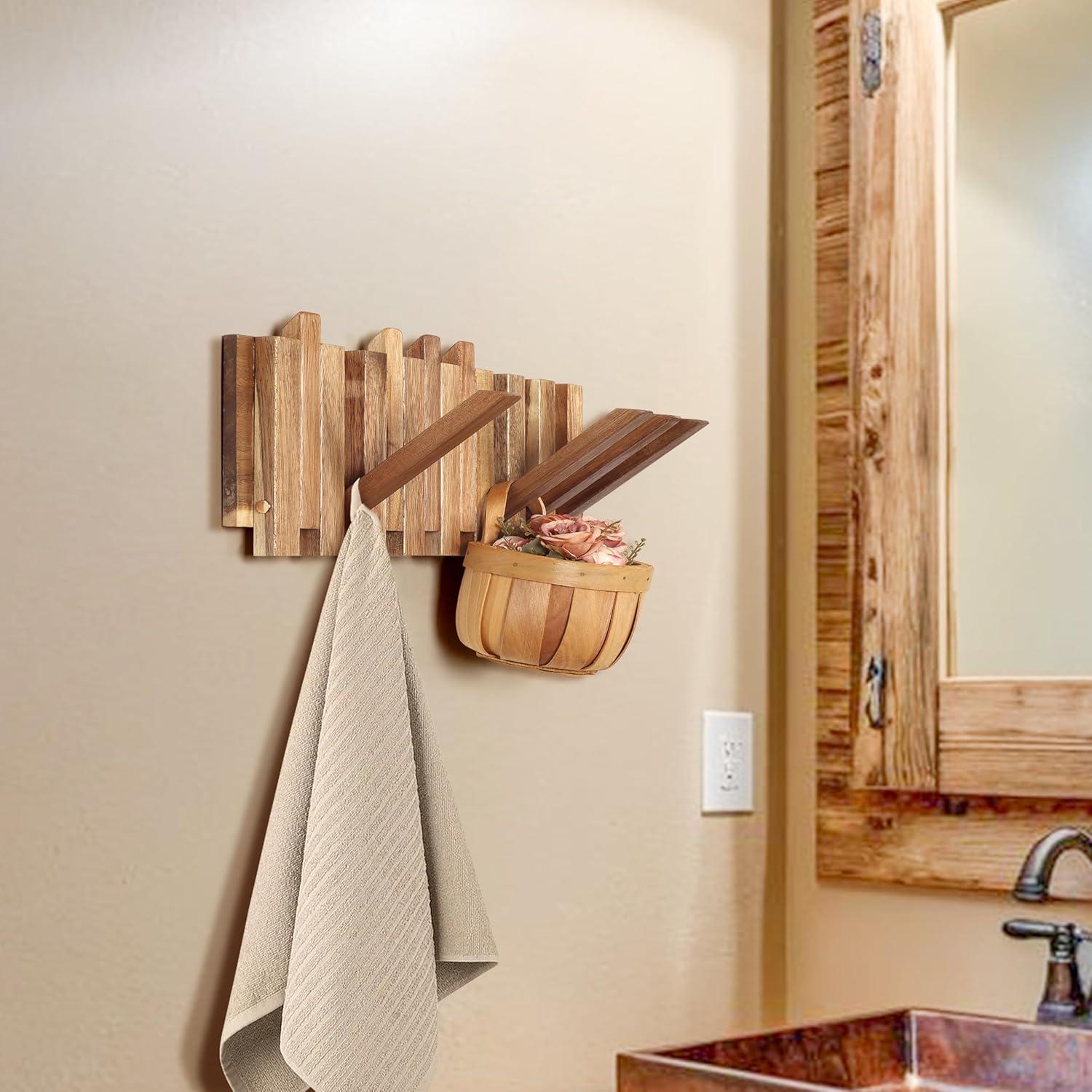 Perchero de Pared KYIAANY de Madera Plegable 8 Ganchos 42 cm