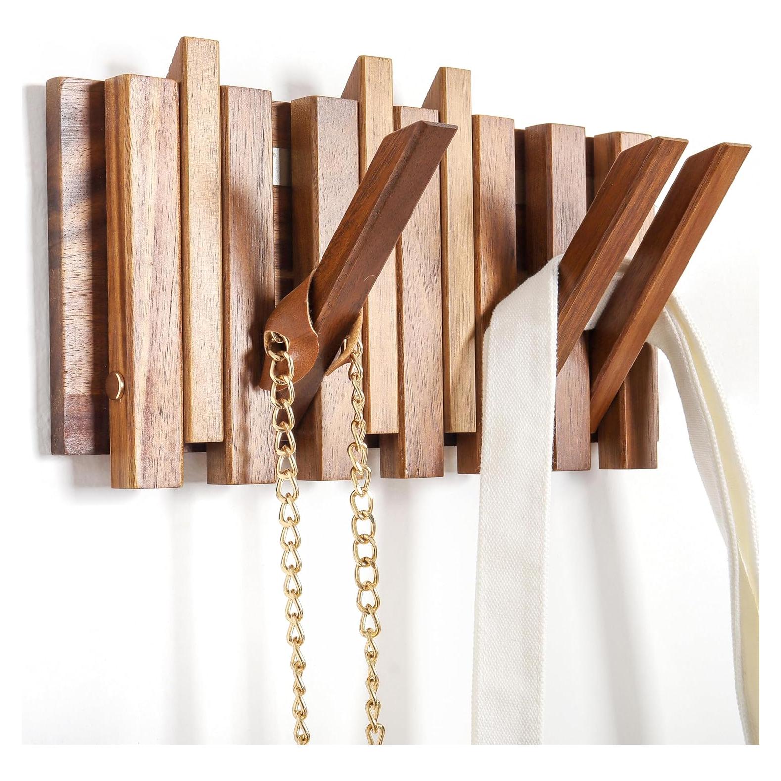 Perchero Pared KYIAANY 6 Ganchos Madera Acacia 26.4 cm