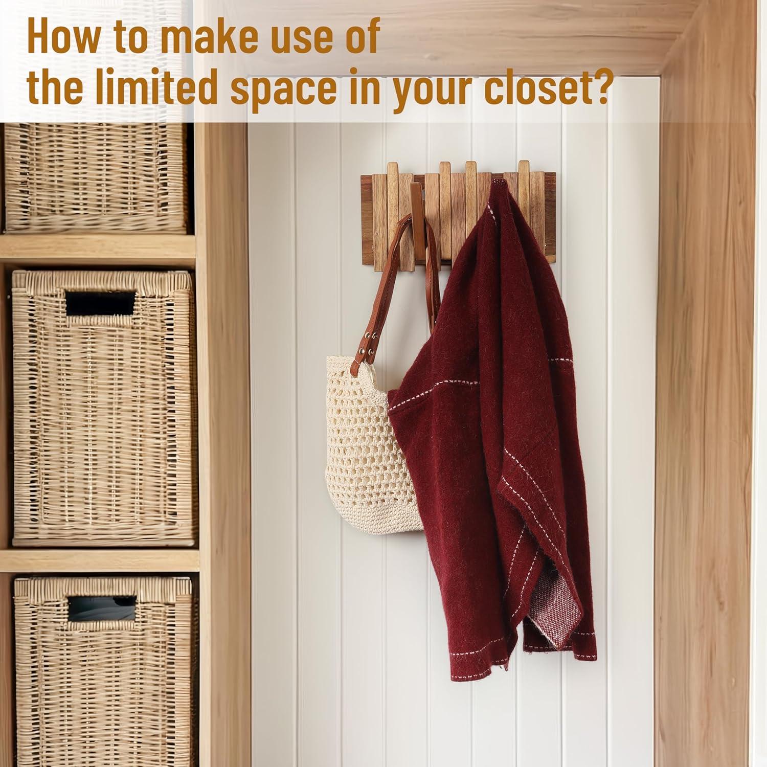 Perchero Pared KYIAANY 6 Ganchos Madera Acacia 26.4 cm