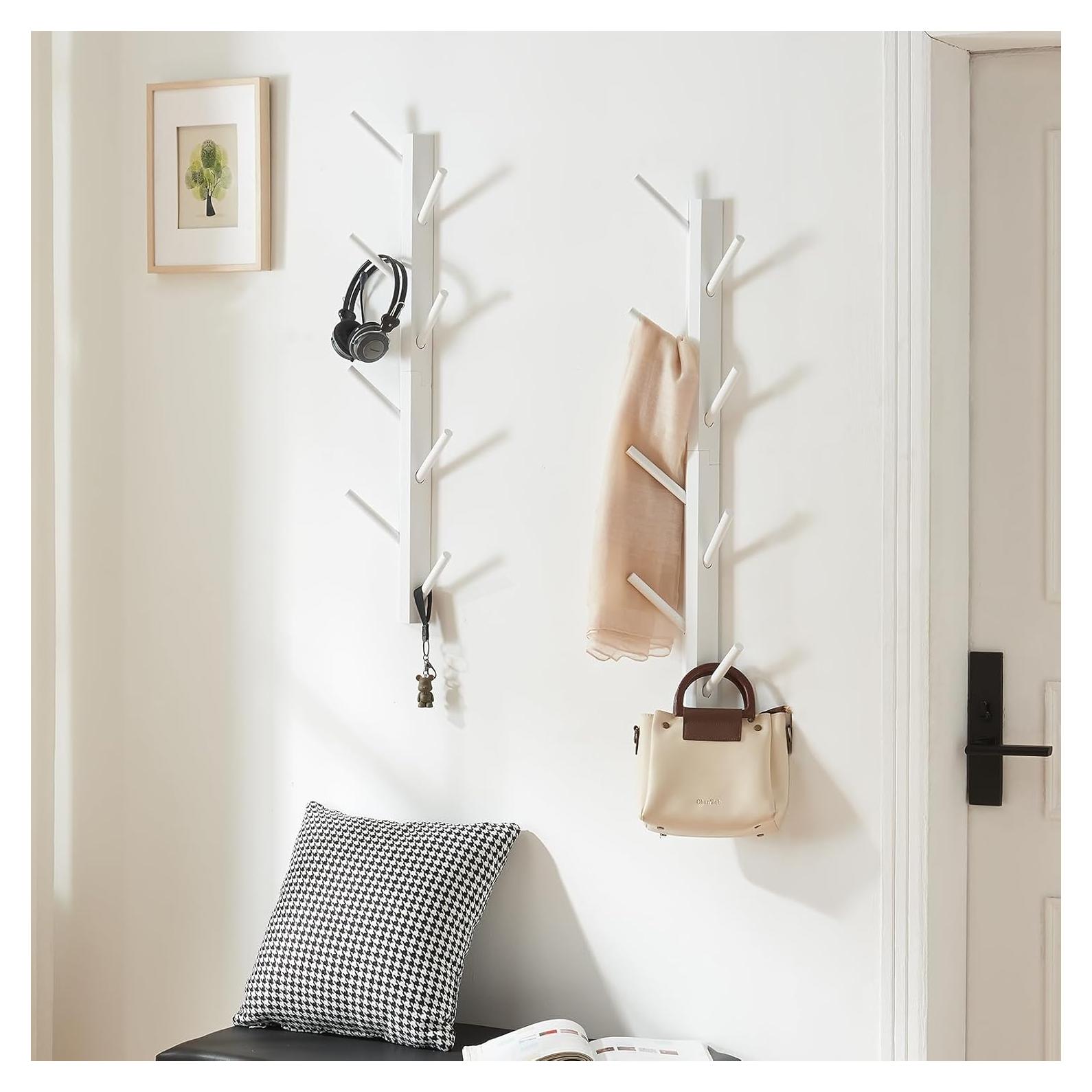 Perchero Vertical de Pared TIOPGHAD 2 Paquete Bambú 16 Ganchos