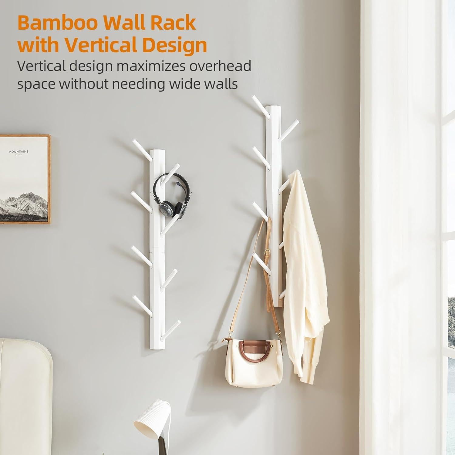 Perchero Vertical de Pared TIOPGHAD 2 Paquete Bambú 16 Ganchos