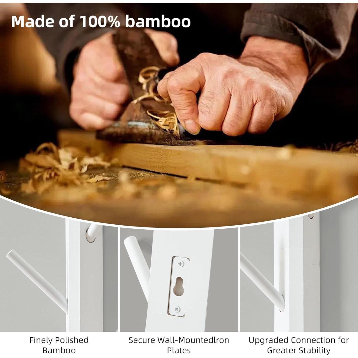 Perchero Vertical de Pared TIOPGHAD 2 Paquete Bambú 16 Ganchos