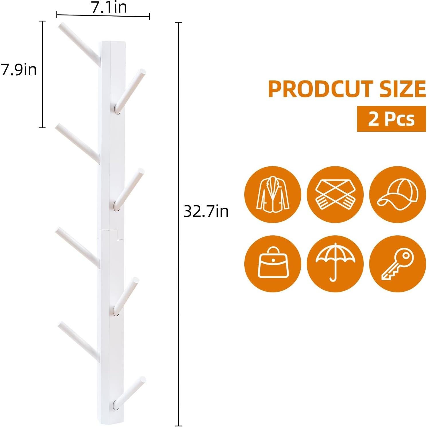 Perchero Vertical de Pared TIOPGHAD 2 Paquete Bambú 16 Ganchos